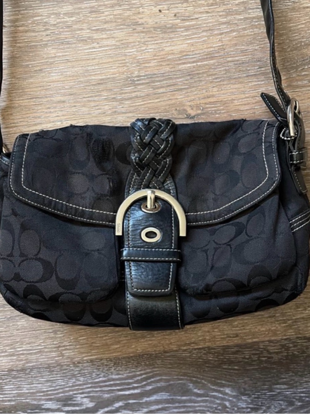Vintage Coach Black Soho with Braided Leather Strap Detail